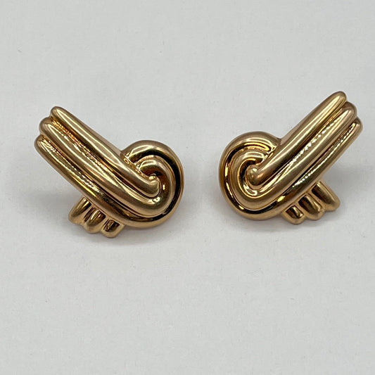 14K Solid Gold Earrings Vintage Estate Jewelry Chunky Omega Back Clasp Italy 1