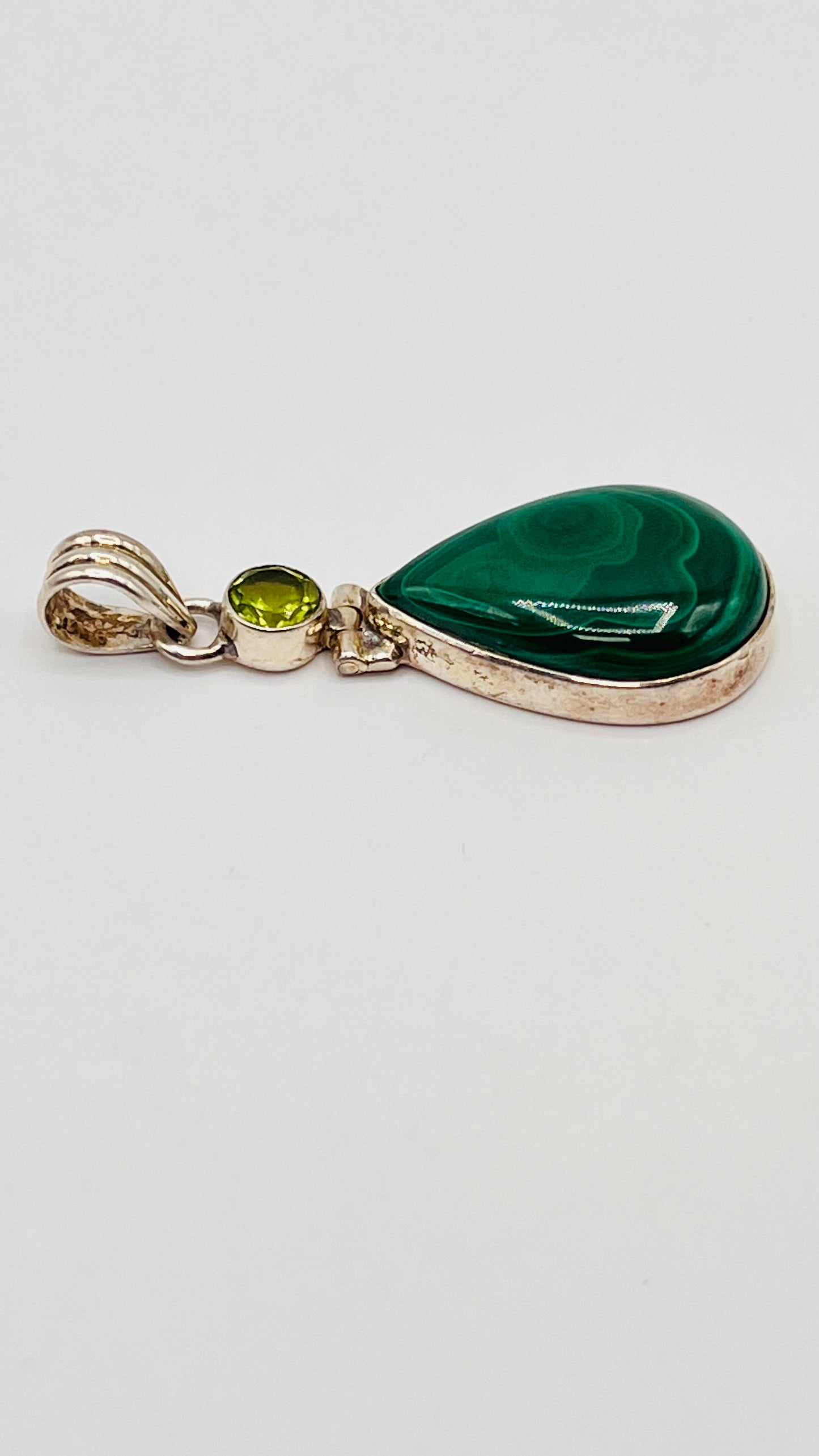 Elegant 925 Sterling Silver Green Teardrop Malachite Jadeite Pendant 3