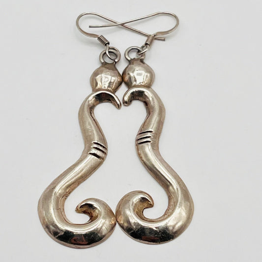 925 Sterling Silver Dangle Hook Earrings Gothic Tribal Swirl Hopi Vintage 1