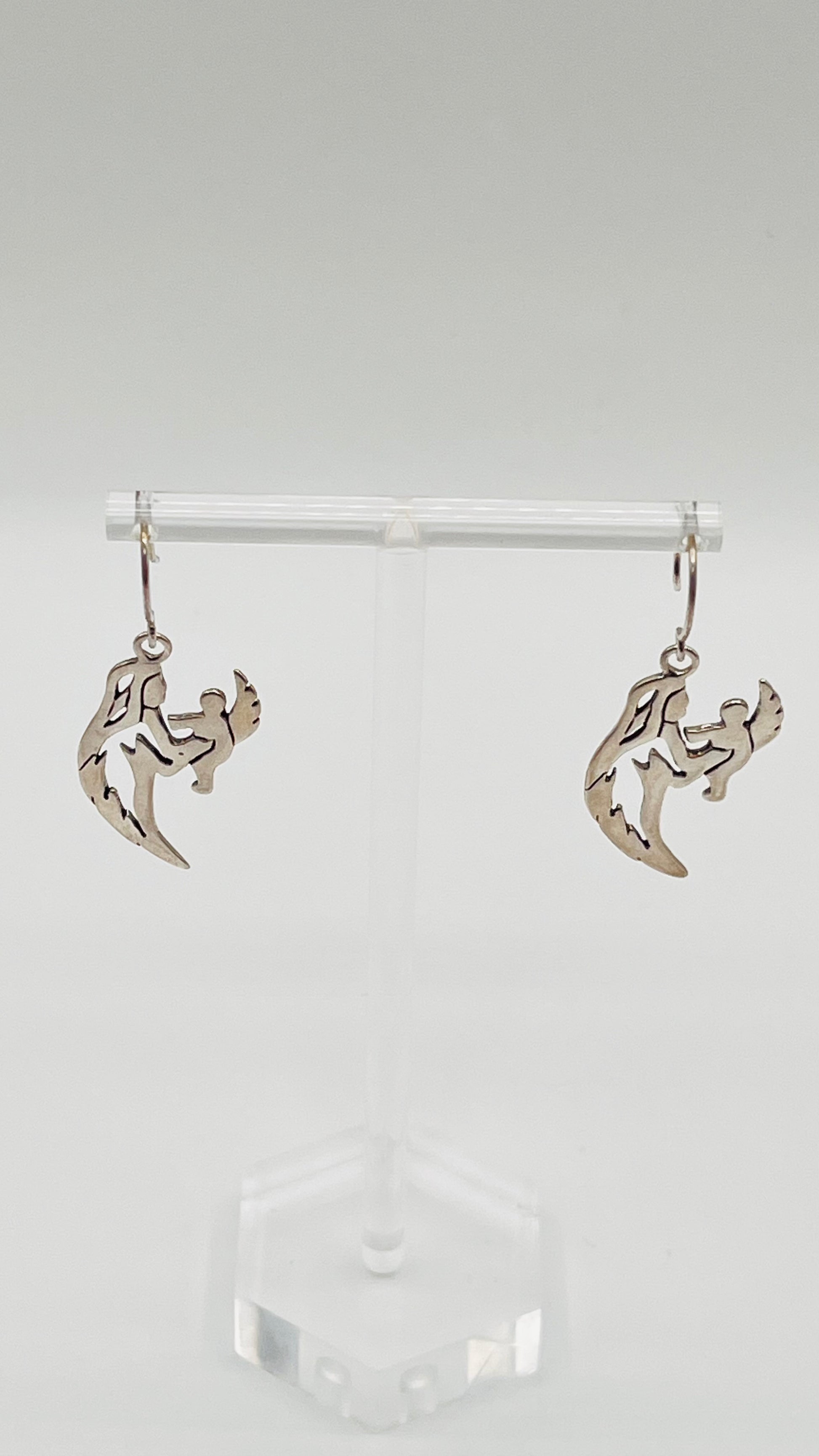 GS 925 Sterling Silver Dangle Hook Earrings Religious Mary And Jesus Child Angel 3