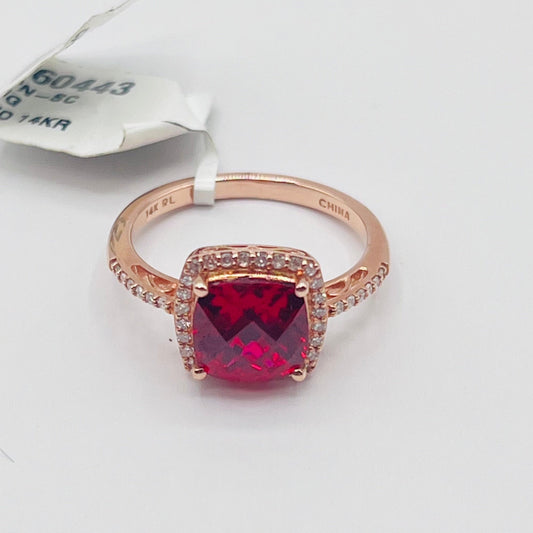 14K Solid Rose Gold Square Lab-Created Ruby Diamonds Engagement Wedding Ring 1