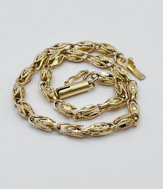 14k Solid Yellow Gold Fancy Turkish Filigree Link Chain Women’s Bracelet 1