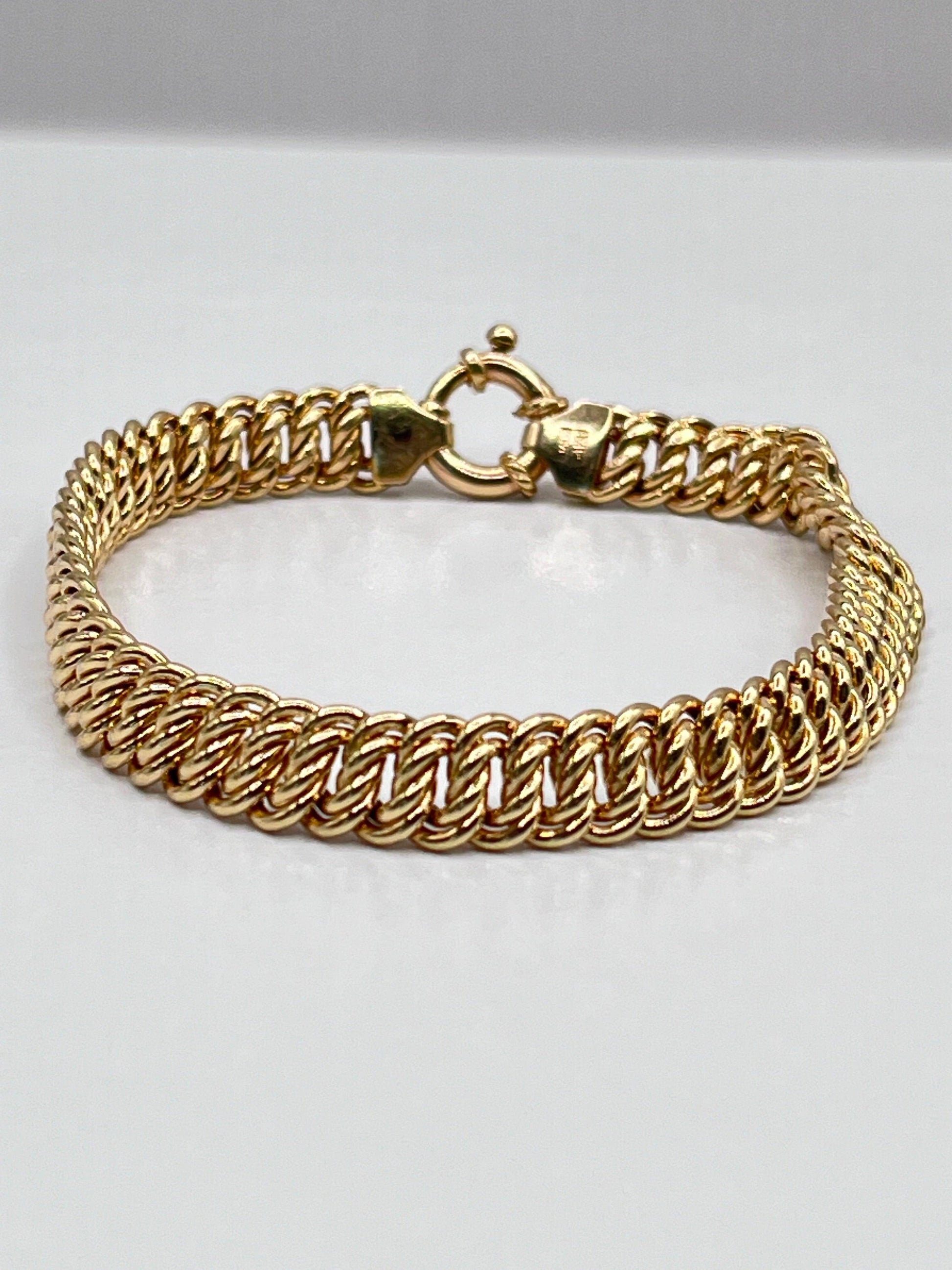 14K Authentic Solid Yellow Gold Braided Double Oval Links Chain Bracelet - Luxury Bling Jewelry