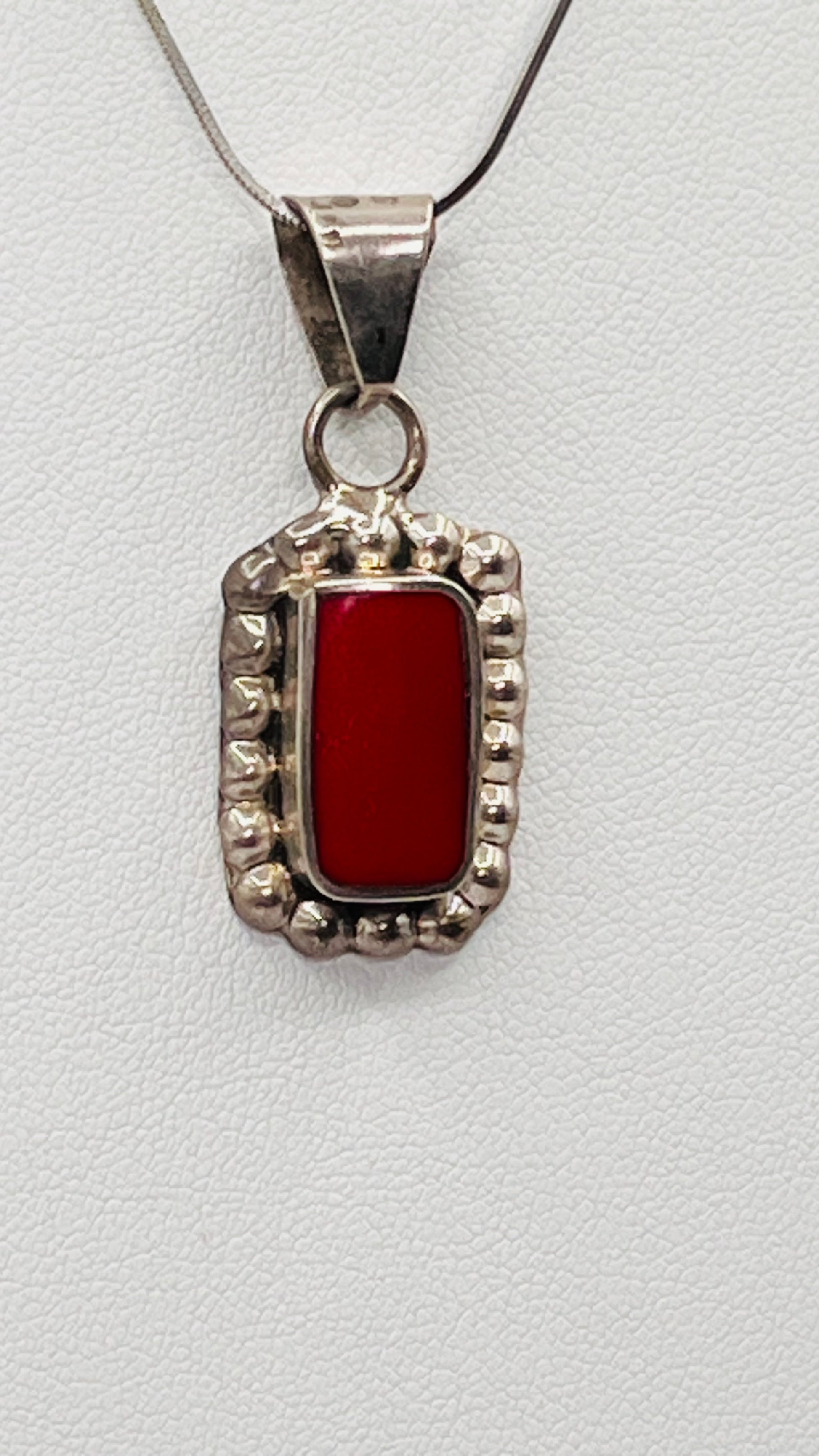 Vintage TS-30 Taxco Mexico 925 Sterling Silver Red Inlay Square Pendant 5