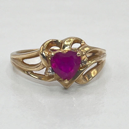 10K Vintage Gold Ring With Heart Shaped Pink Sapphire Claddagh Style - Luxury Bling Jewelry