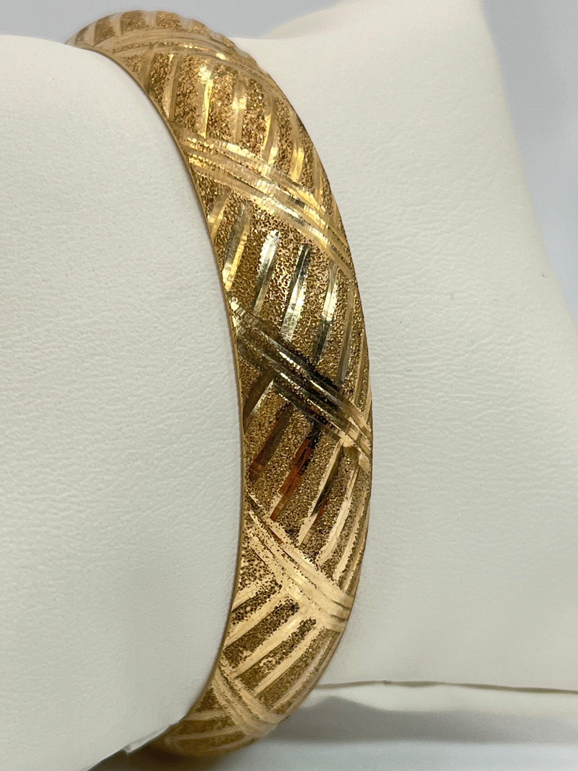 10K Authentic Solid Yellow Gold Vintage Hinged Cuff Bangle Bracelet - Luxury Bling Jewelry