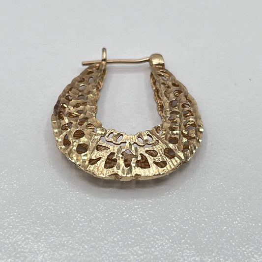 14K Solid Gold Vintage SAK Diamond Cut Filigree Hoop Earring 1