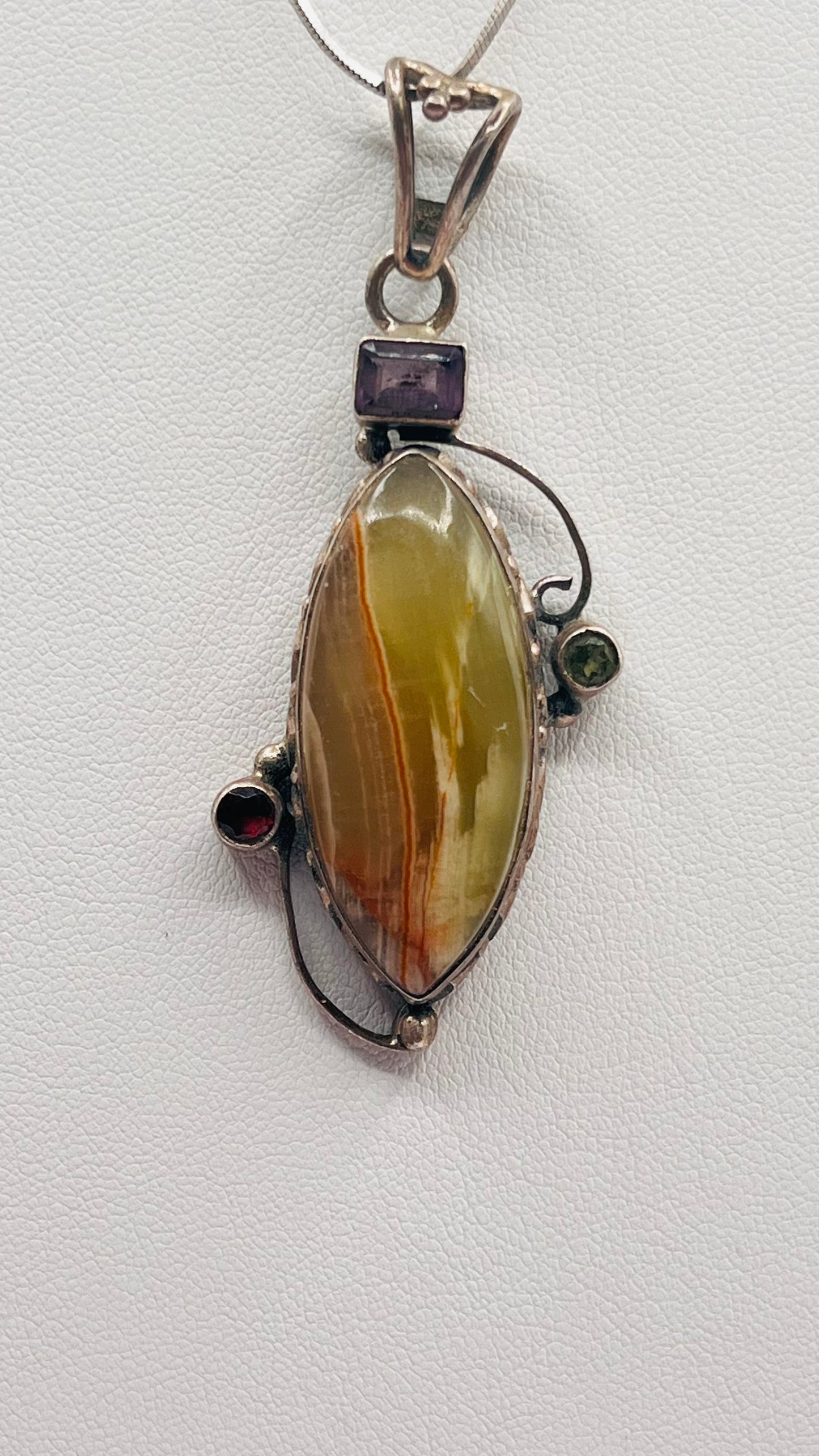 Rainforest Jasper 925 Sterling Silver With Amethyst Emerald Tourmaline Pendant 5