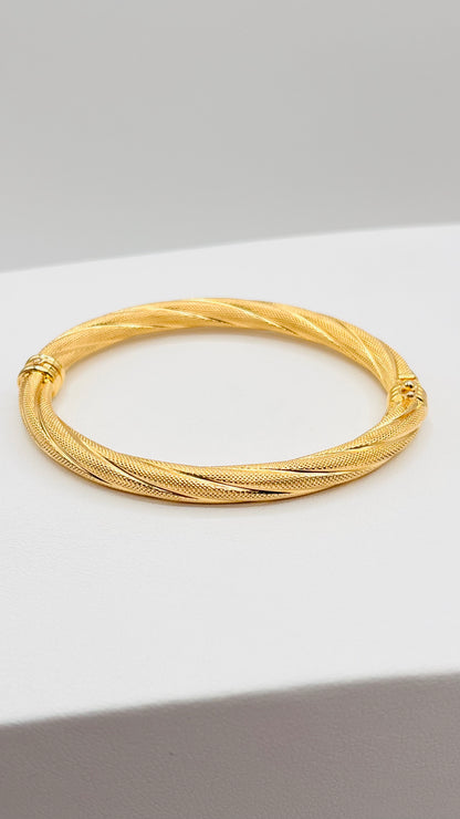 Vintage Estate 14K Solid Gold Cable Rope Hinged Cuff Bracelet Bangle Twisted Mesh Italy 6