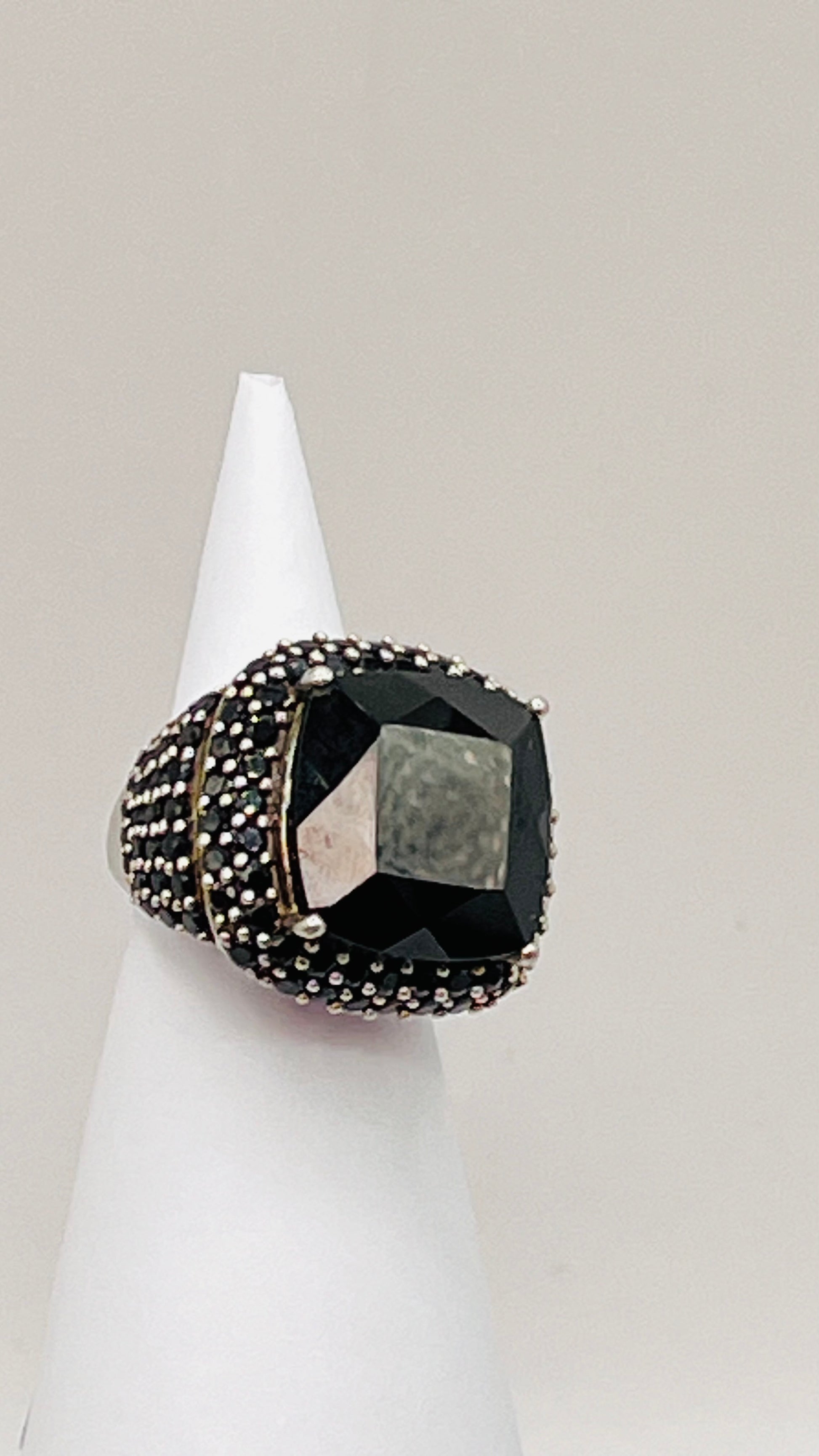 Vintage SST Designer 925 Sterling Silver Black Tourmaline Chunky Cocktail Ring 4