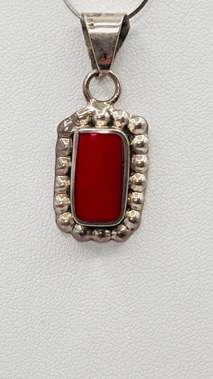 Vintage TS-30 Taxco Mexico 925 Sterling Silver Red Inlay Square Pendant 2