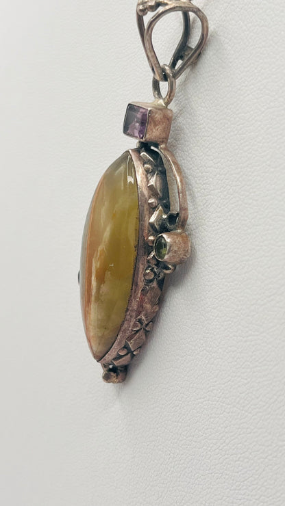 Rainforest Jasper 925 Sterling Silver With Amethyst Emerald Tourmaline Pendant 4