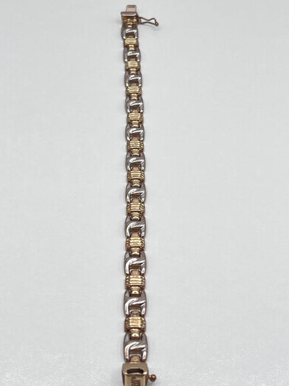 14K Solid White And Yellow Gold XOXO Style Vintage Link Tennis Bracelet - Luxury Bling Jewelry