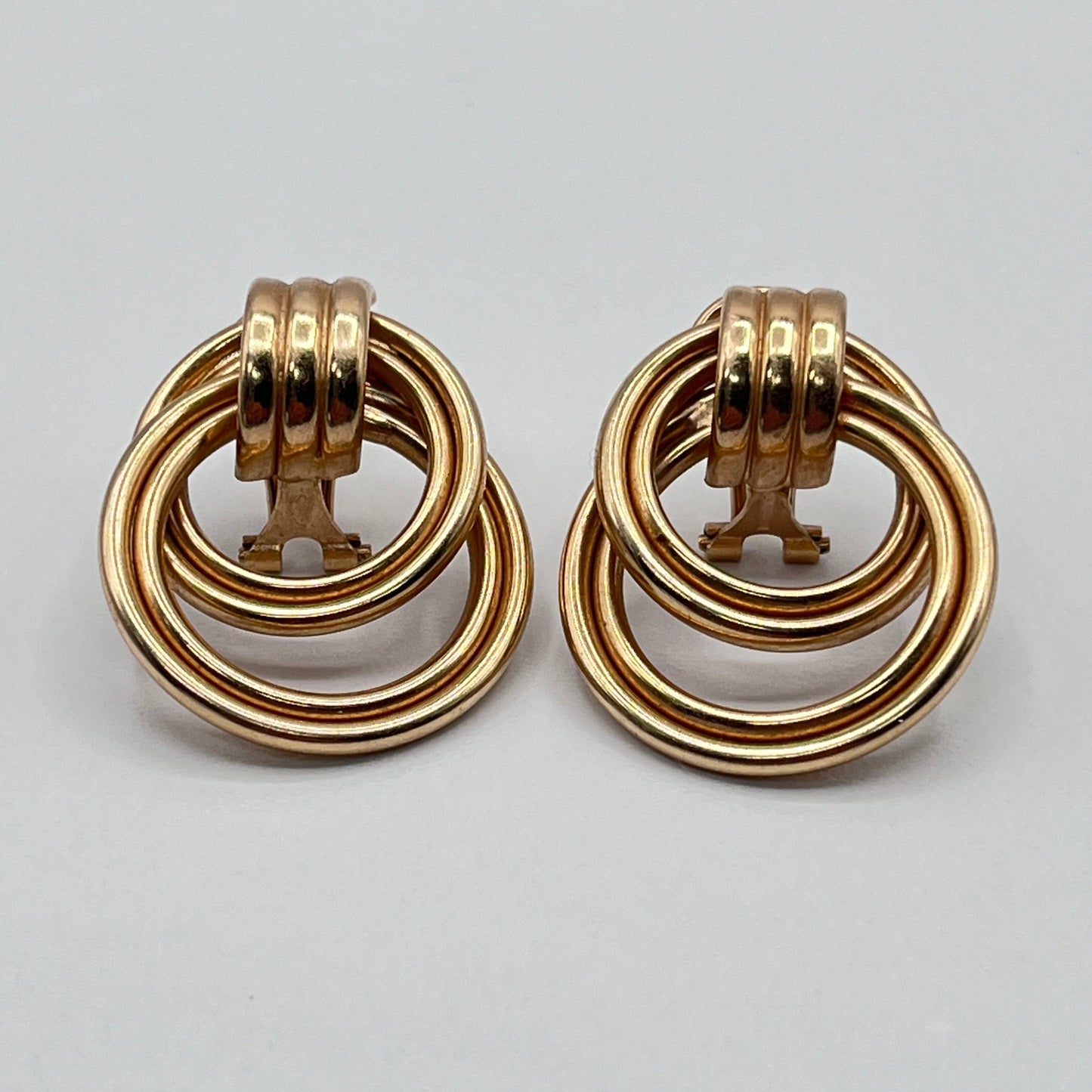 14K Solid Gold Earrings Door Knob Double Hoops Omega Clip English Lock Clasp 1