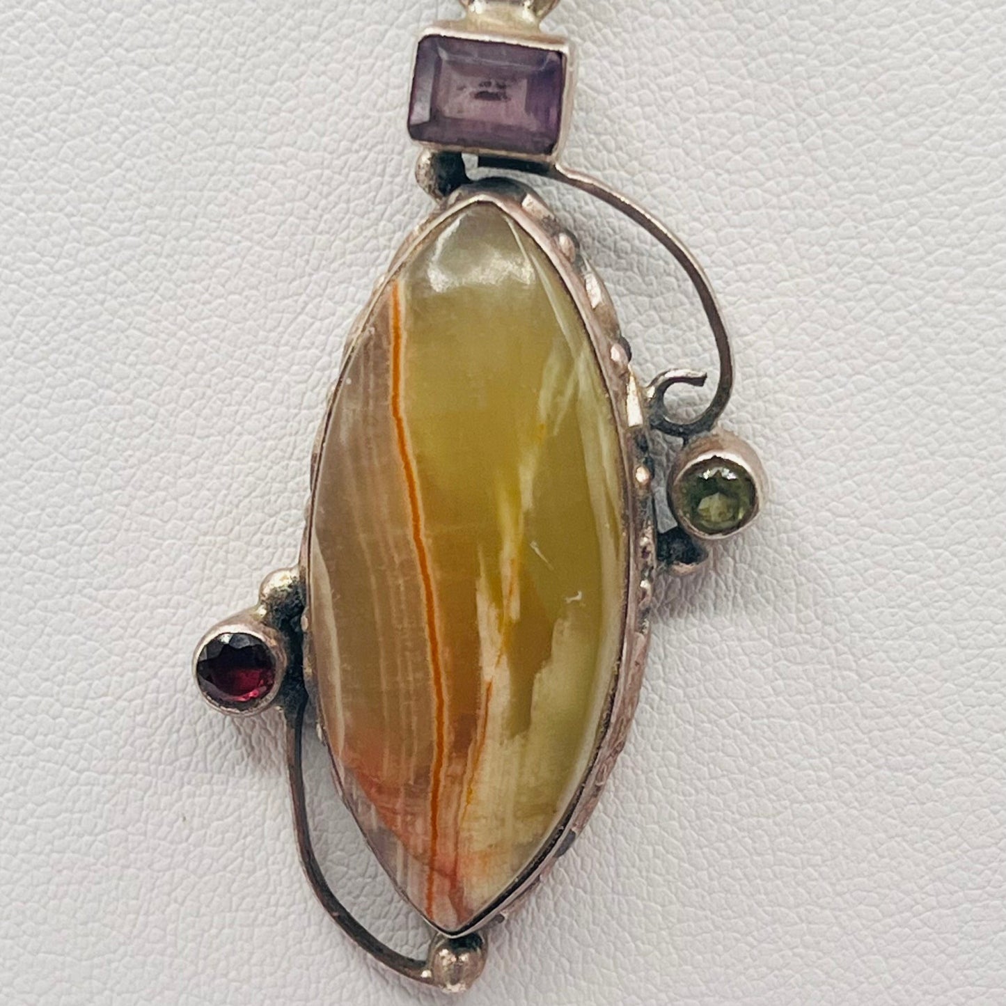 Rainforest Jasper 925 Sterling Silver With Amethyst Emerald Tourmaline Pendant 1