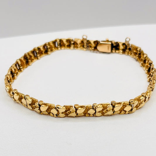 Vintage Gorgeous 14K Solid Gold Textured Nugget Bars Links Tennis Bracelet 1