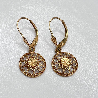 14K Solid Yellow Gold ZRW Jewelamerica Dangle Earrings Diamond Cut Heart Design Leverback Clasp 1