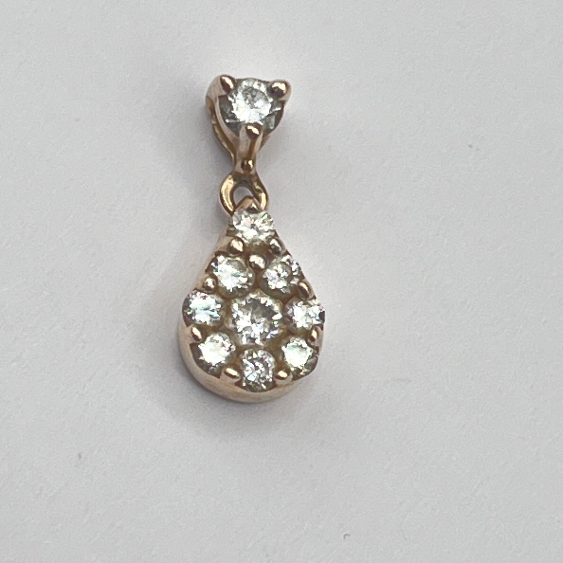 14K Solid Gold Diamonds Pendant Dangle Teardrop Shape Vintage 1