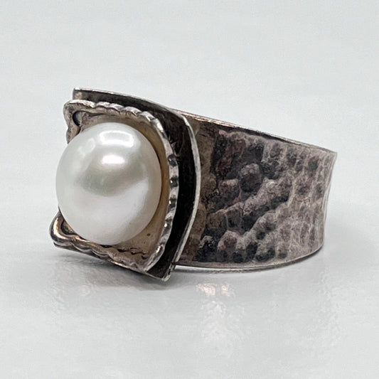 Vintage Silpada 925 Sterling Silver Squares With Ivory White Pearl Ring 1