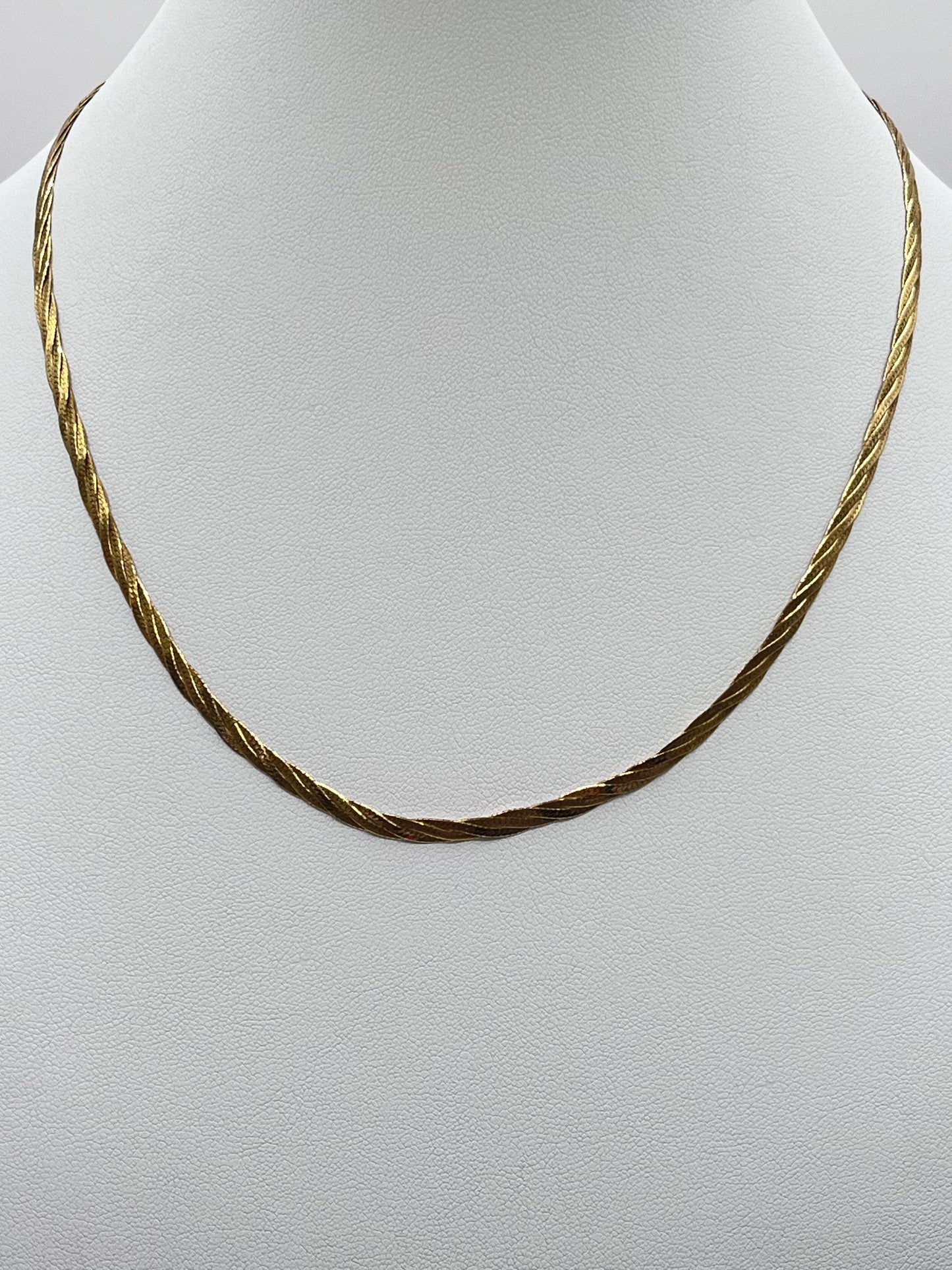 14K Solid Gold Braided Herringbone Chain Necklace VIOR Italy 3