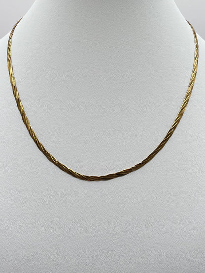 14K Solid Gold Braided Herringbone Chain Necklace VIOR Italy 3