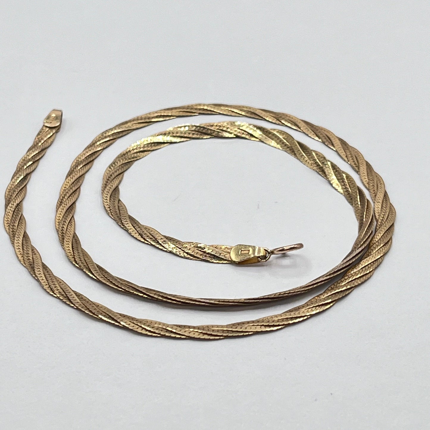 14K Solid Gold Braided Herringbone Chain Necklace VIOR Italy 1