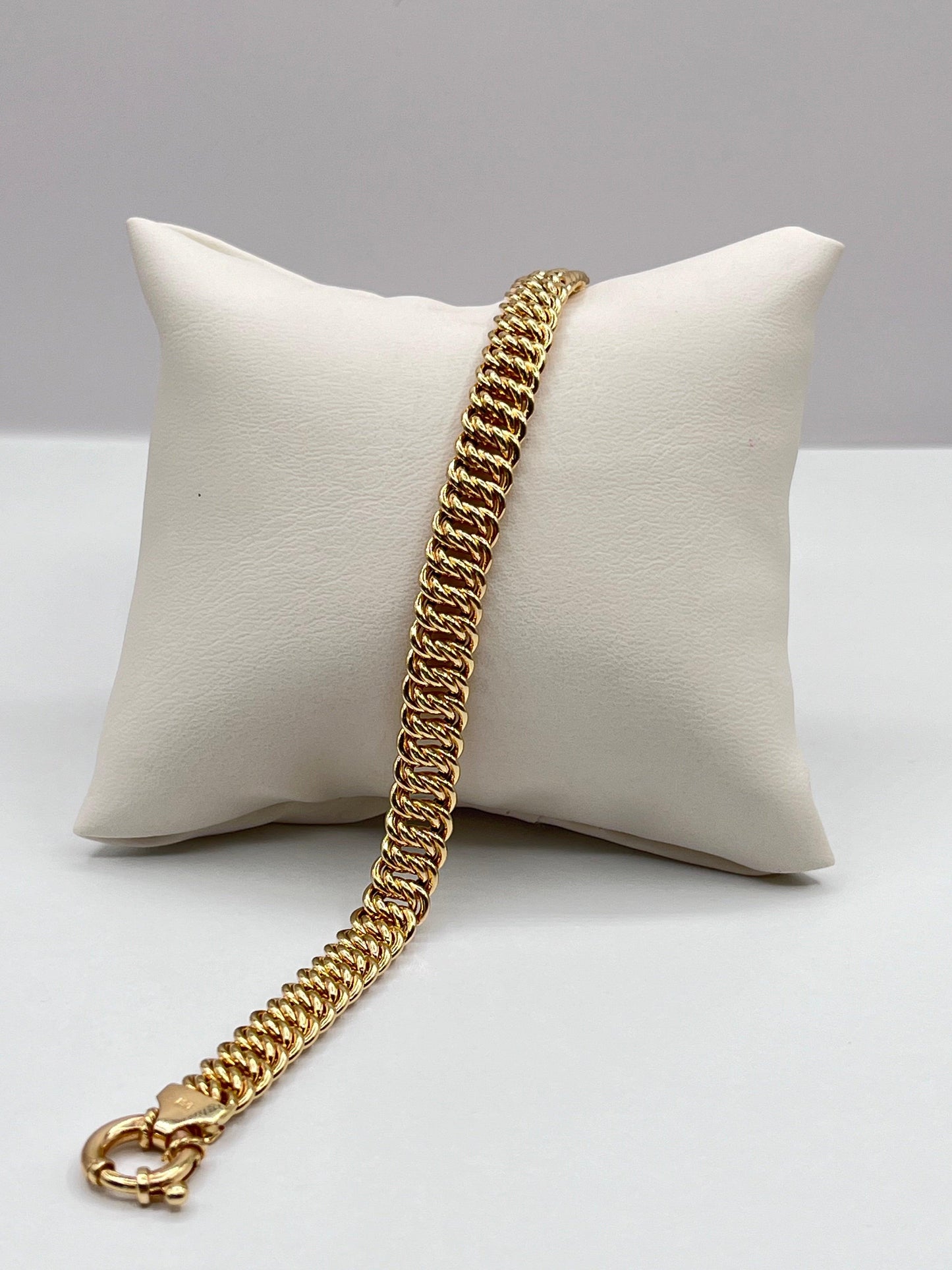 14K Authentic Solid Yellow Gold Braided Double Oval Links Chain Bracelet - Luxury Bling Jewelry