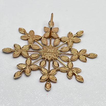 JCM Jacmel Jewelry 14K Two Colors White Yellow Solid Gold Diamond Cut Flower Snowflake Pendant 2