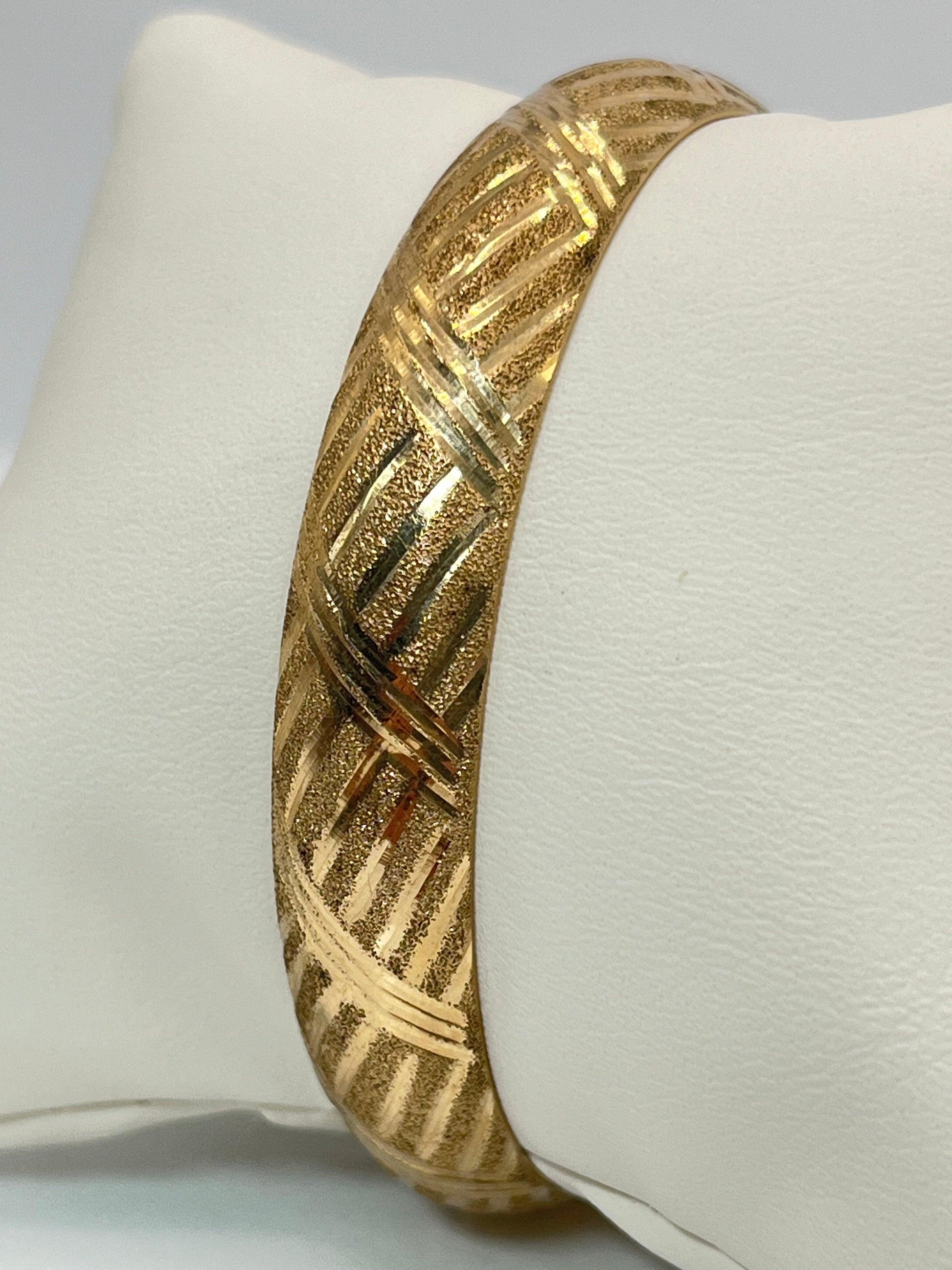 10K Authentic Solid Yellow Gold Vintage Hinged Cuff Bangle Bracelet - Luxury Bling Jewelry