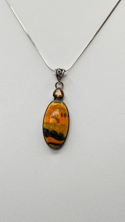 Bumblebee Jasper 925 Sterling Silver Oval With Yellow Tourmaline Pendant 4