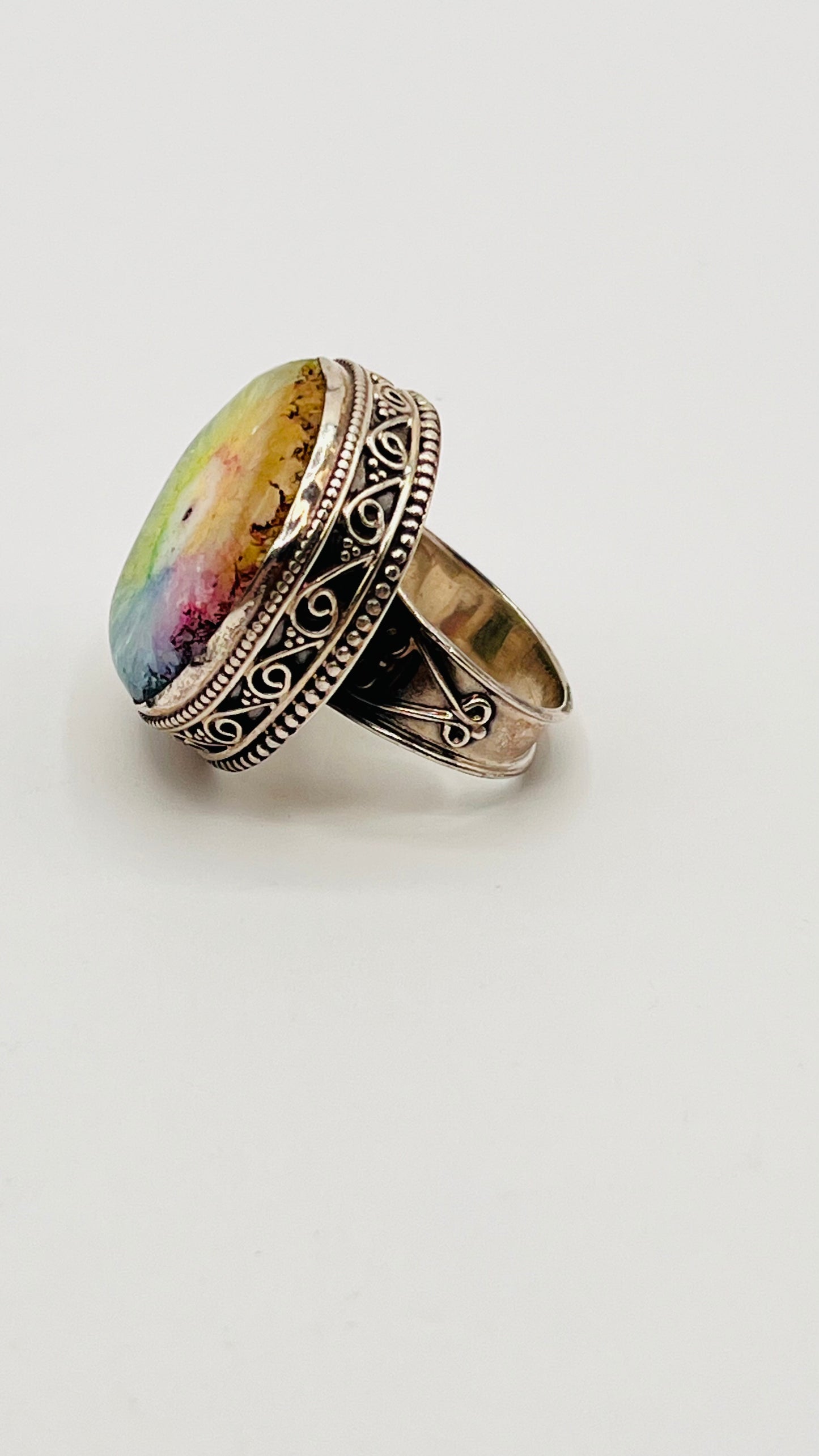 Handmade 925 Sterling Silver Rainbow Solar Quartz Druzy Multi Color Ring 2