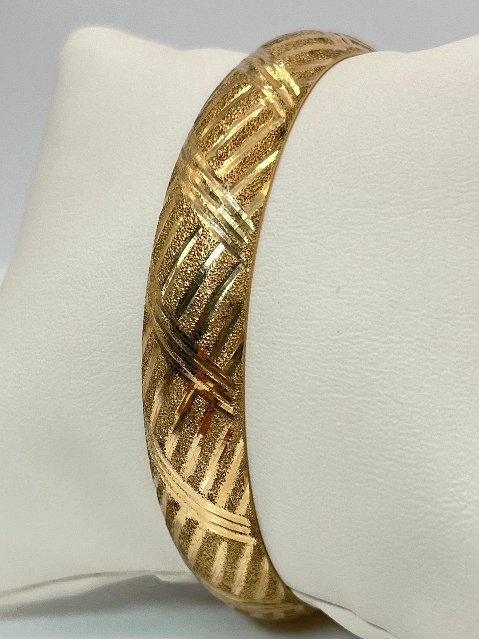 10K Authentic Solid Yellow Gold Vintage Hinged Cuff Bangle Bracelet - Luxury Bling Jewelry